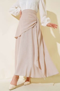 Side-Tied Linen Skirt Beige