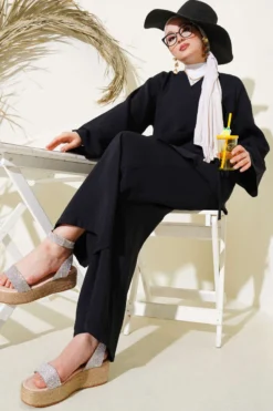Side Tie Kimono Two-Piece Set Black