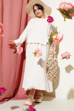 Alternative view of Side Tie Waist Skirt Linen Two-Piece Set Stone