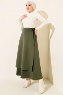 Side Tie Drawstring Scuba Skirt Khaki بالجملة skirt view 2 - Hicabistan مصنع تركيا