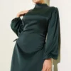Satin Dress with Side Tie Detail Emerald wholesale dress view 2 - Hicabistan Turkey factory