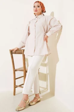 Alternative view of Basic Shirt with Side Drawstrings Beige