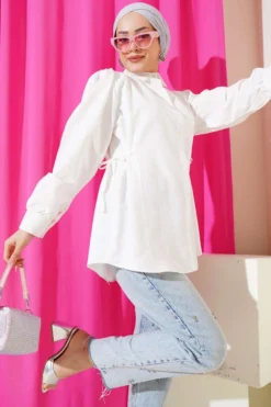 Basic Shirt with Side Drawstrings Ecru