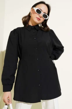 Basic Shirt with Side Drawstrings Black
