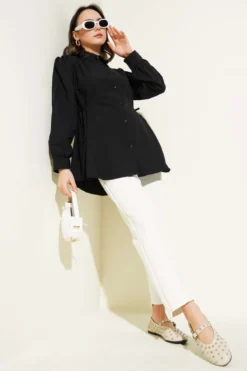 Alternative view of Basic Shirt with Side Drawstrings Black