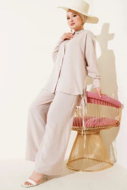 Alternative view of Two-Piece Set with Side Drawstring Details Beige