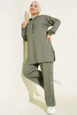Alternative view of Hooded Two-Piece Set with Metal Buttons on the Sides