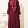 Belted Pleated Dress Burgundy Großhandel dress view 3 - Hicabistan Türkei Fabrik