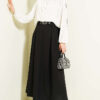 Pleated Belted Flared Skirt Black Großhandel skirt view 2 - Hicabistan Türkei Fabrik