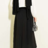 Pleated Belted Flared Skirt Black Großhandel skirt view 3 - Hicabistan Türkei Fabrik