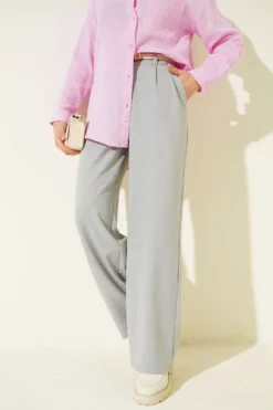 Half Waist Elastic Palazzo Pants Grey