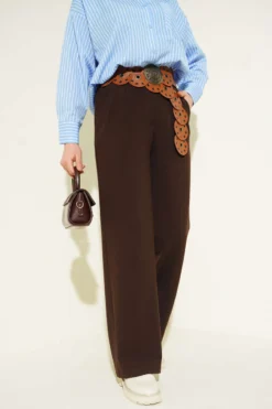 Half Waist Elastic Palazzo Pants Brown