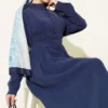 Half Brit Buttoned Trousers Tencel Dress Indigo Großhandel dress view 2 - Hicabistan Türkei Fabrik