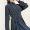 Half Brit Buttoned Trousers Tencel Dress Petrol Großhandel dress - Hicabistan Türkei Fabrik