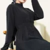 Half Brit Buttoned Trousers Tencel Dress Black Großhandel dress view 2 - Hicabistan Türkei Fabrik