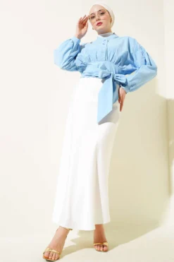 Alternative view of Half Button Tie Short Shirt Blue