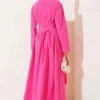 Half Buttoned Tied Terikoton Dress Fuchsia wholesale dress view 3 - Hicabistan Turkey factory