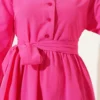 Half Buttoned Tied Terikoton Dress Fuchsia wholesale dress view 4 - Hicabistan Turkey factory