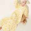 Half Buttoned Patterned Dress Yellow