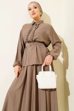 Alternative view of Half Button Ruffled Skirt Set Mink
