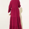 Half Buttoned Mandarin Collar Muslin Dress Burgundy wholesale dress view 3 - Hicabistan Turkey factory