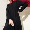 Half Buttoned Mandarin Collar Muslin Dress Black wholesale dress view 2 - Hicabistan Turkey factory