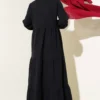 Half Buttoned Mandarin Collar Muslin Dress Black wholesale dress view 3 - Hicabistan Turkey factory