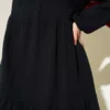 Half Buttoned Mandarin Collar Muslin Dress Black wholesale dress view 4 - Hicabistan Turkey factory