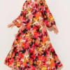 Half Buttoned Complex Patterned Dress