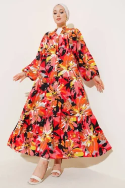 Half Buttoned Complex Patterned Dress