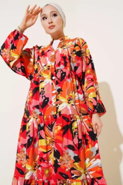 Alternative view of Half Buttoned Complex Patterned Dress