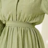 Half Buttoned Tiered Pleated Dress Khaki wholesale dress view 4 - Hicabistan Turkey factory