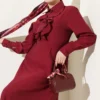 Half Button Ruffled Dress Burgundy wholesale dress view 2 - Hicabistan Turkey factory