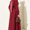 Half Button Ruffled Dress Burgundy wholesale dress view 3 - Hicabistan Turkey factory