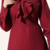 Half Button Ruffled Dress Burgundy wholesale dress view 4 - Hicabistan Turkey factory