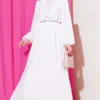 Half Buttoned Stone-Embellished Dress Ecru