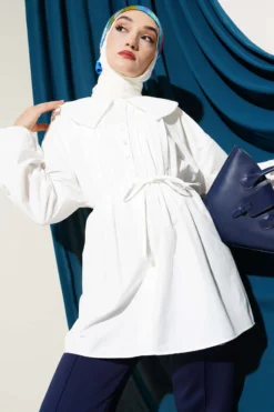 Half Buttoned Ribbed Tunic White