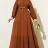 Half Buttoned Front Button Dress Brown