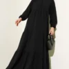 Half Buttoned Front Button Dress Black