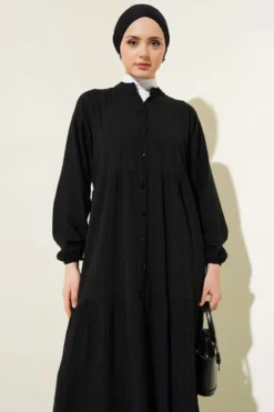 Alternative view of Half Buttoned Front Button Dress Black