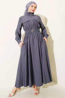 Half-Zip Elastic Waist Dress