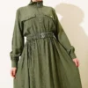 Half-Zip Elastic Waist Dress Khaki all'ingrosso dress view 2 - Hicabistan fabbrica Turchia