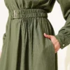Half-Zip Elastic Waist Dress Khaki all'ingrosso dress view 4 - Hicabistan fabbrica Turchia