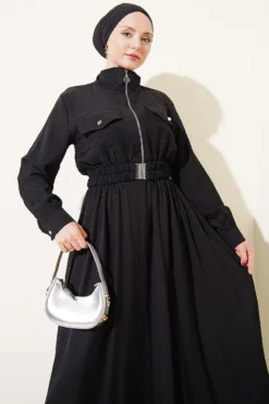 Alternative view of Half-Zip Elastic Waist Dress Black