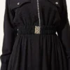 Half-Zip Elastic Waist Dress Black groothandel dress view 4 - Hicabistan Turkije fabriek