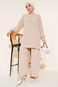Alternative view of Half Snap Button Two-Piece Set Beige