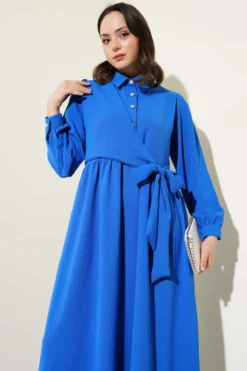 Half Stone Button Side-Tied Dress Stone wholesale dress view 2 - Hicabistan Turkey factory