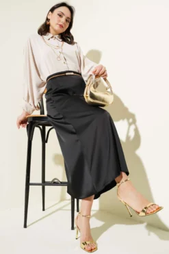 Batwing Sleeve Necklace Oversized Shirt Beige