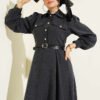 Half Button Belted Pocket Dress wholesale dress view 2 - Hicabistan Turkey factory