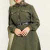 Half Button Belted Pocket Dress Khaki wholesale dress view 2 - Hicabistan Turkey factory